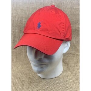 Polo Ralph Lauren Red/Navy Blue Pony Adjustable Strapback Ball Cap EUC